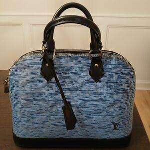 Louis Vuitton Alma PM Epi Denim Leather Handbag Boston Bag Blue
